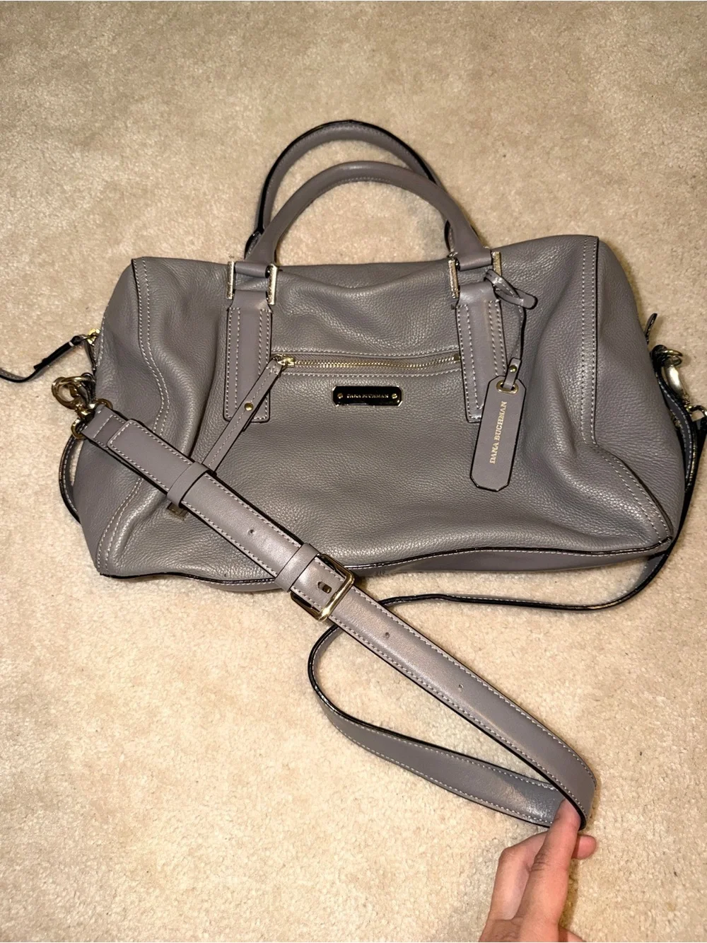 Dana Buchman Gray Pebbled Leather Purse w/Crossbody Strap